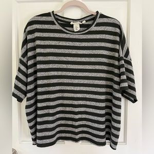 ❄️LOGG H&M Super Soft Dark Green Gray Striped Short Sleeve Shirt Sz Lrg